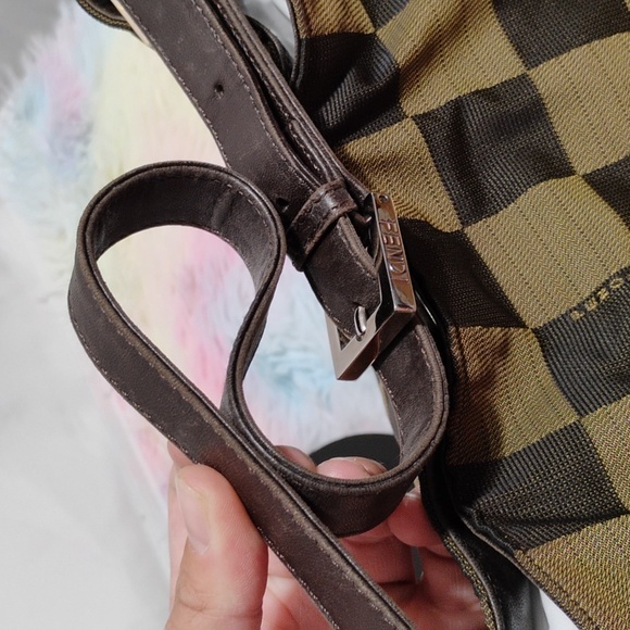 SALE! RARE! Auth FENDI Checkered Vintage Nylon Shoulder Bag W Dust Bag - Picture 9 of 15